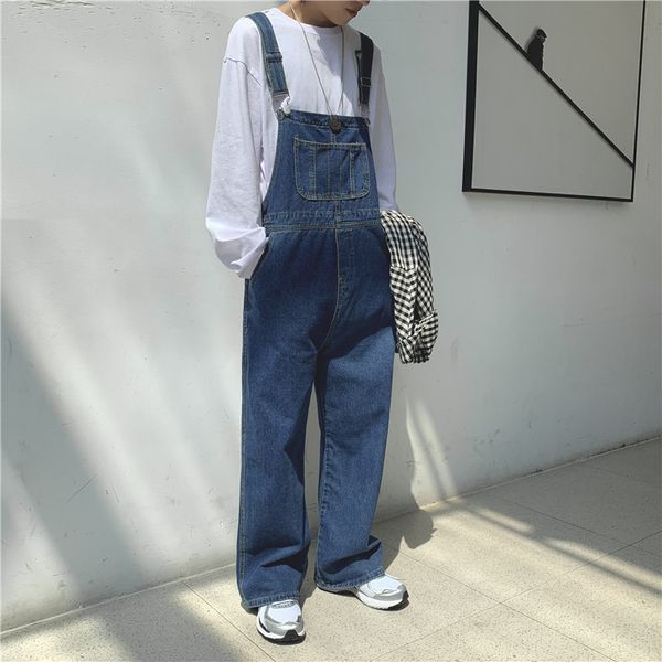 

denim men's korean trendy straight suspenders, Blue