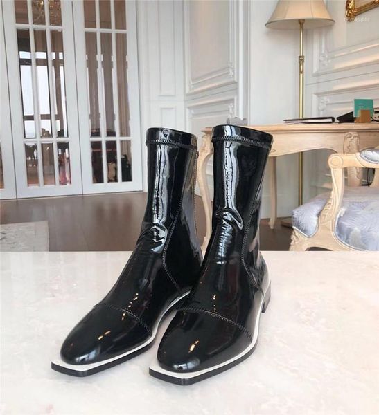 

boots women female shoes square toe zapatos de mujer square heels leather boots back zipper ladies shoes autumn fashion1, Black