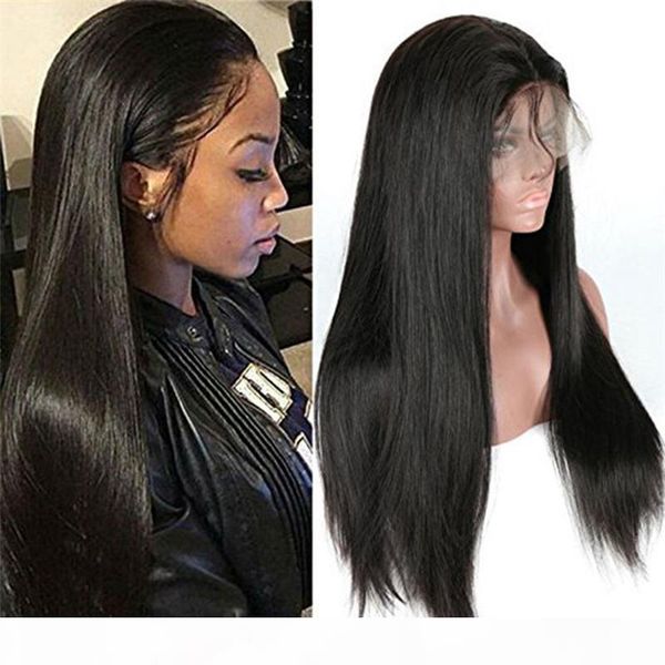 

z&f 130% density human hair wigs natural color straight full lace wigs middle part hair for women, Black;brown