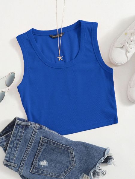 

scoop neck solid tank u7qh#, White