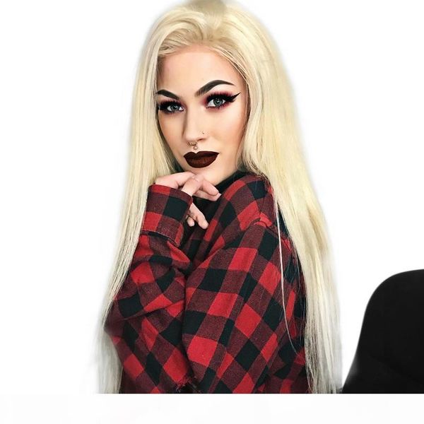 

613 bleach blonde full lace wigs long straight preplucked hairline 100 brazilian human virgin preplucked glueless 613 blonde lace front wig, Black;brown