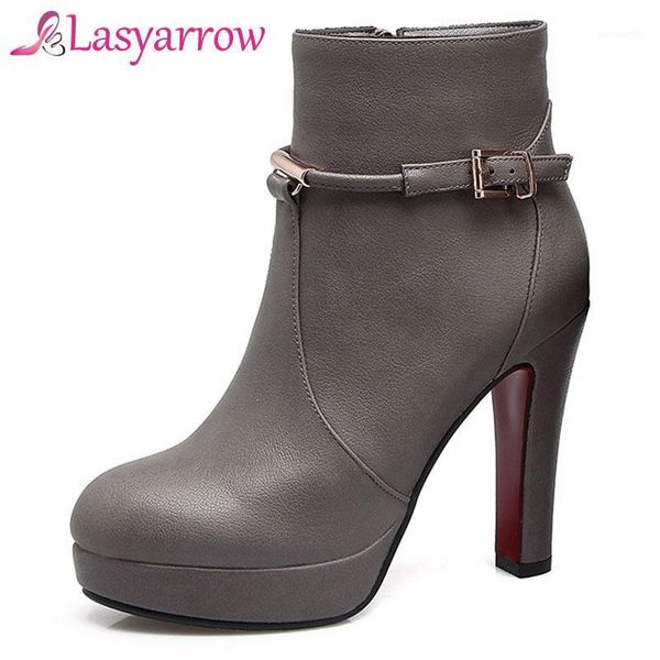 

boots lasyarrow 2021 fashion big size 33-46 ankle boot short autumn winter women's zipper high heels wedding party shoes woman1, Black