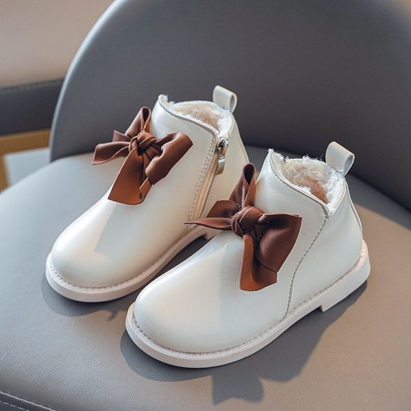 

зима 2020 корейских девочки детского войлока ankel теплого элегантные принцесса плюшевых боути наездник pu сапоги обувь девочек обувь, Black;red