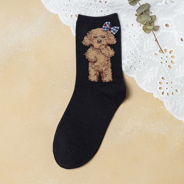 

черно-белая трубки мужчины мультфильм медведь и женщины корейский хлопок ins модно улица спортивного стиля средних sockscotton носков носков, Black