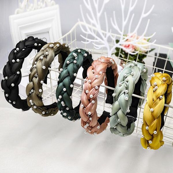 

new fashion turban headwear women handmake multi-layer cross knot headband pearls hairband hair accessories, Slivery;white