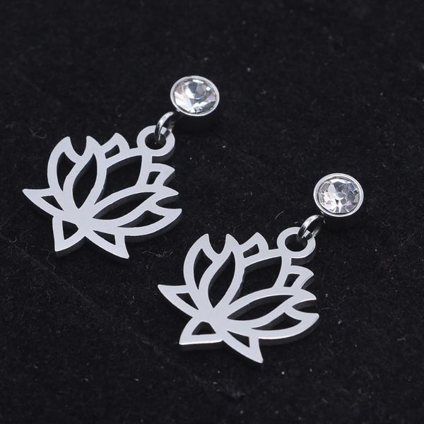 

stud 100% stainless steel lotus charm earring for women gift wedding party earrings jewelry, Golden;silver