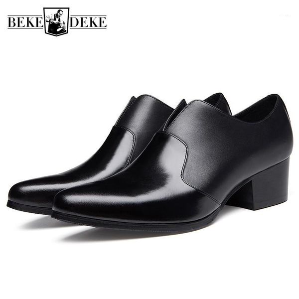

dress shoes autumn black pointed toe leather men business casual genuine slip on formal wedding high heel male1