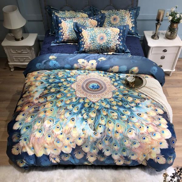 

bedding sets island velvet set color satin bed peacock opening duvet cover sheet pillowcases  king size1