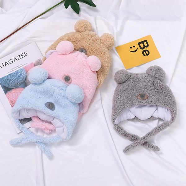 

caps & hats 0-4t cute toddler kids girl boy bear hat baby infant winter warm fur ear beanie cap for children, Yellow