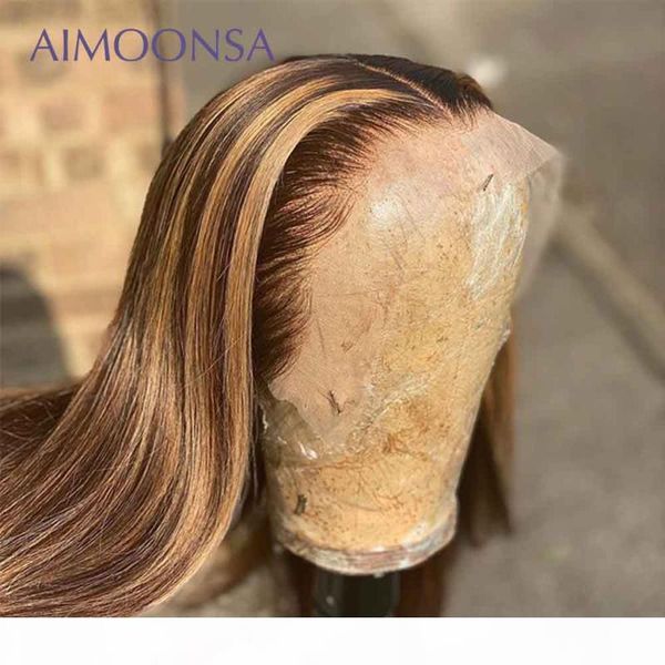 

ombre human hair wig blonde highlighted straight lace front wigs for women 13x4 lace front human hair wigs pre plucked remy 150%, Black;brown