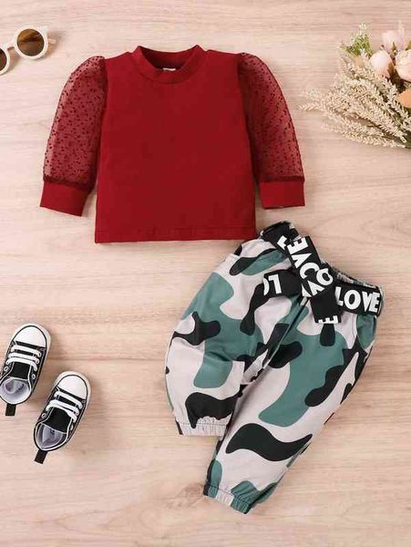 

baby girl contrast dobby mesh with camo pants she, Blue