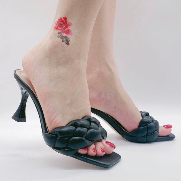 

2020 luxury design slides women high heels mules summer sandals stiletto heels slippers prom platform stripper shoes, Black