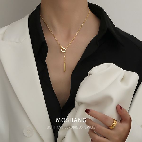 

japanese and korean hollowed out square sweater necklaces for women light luxury long tassel clavicle chain simple fashion ins net, Silver