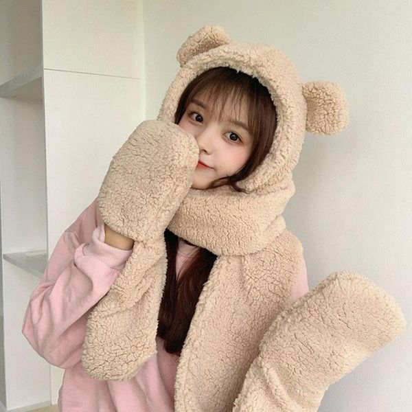 

hats, scarves & gloves sets winter hat women thick plush warm scarf fashion cute bear ears one, Blue;gray