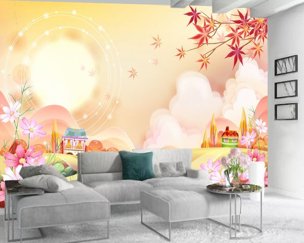 

3d wallpaper scenery in wall stickers cartoon flower house living room bedroom wallcovering hd 3d wallpaper