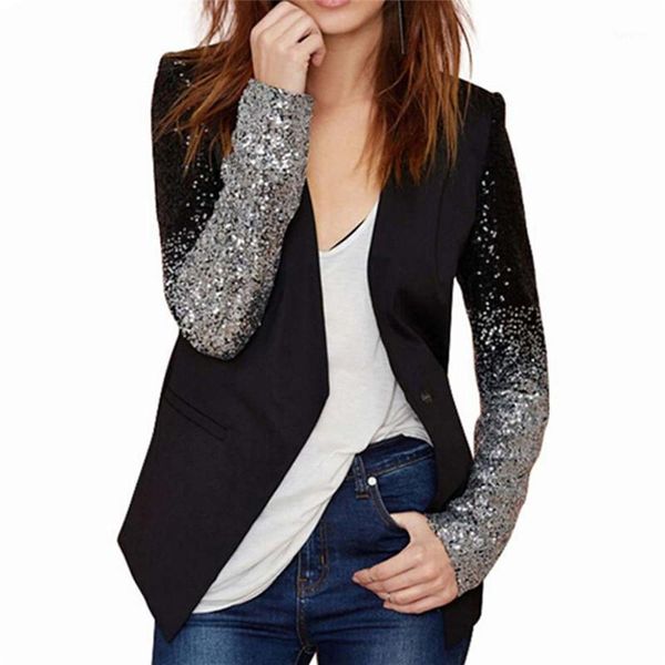 

long sleeve lapel silver black sequin elegant slim women work blazers suit ladies new spring autumn thin jacket coat1, White;black