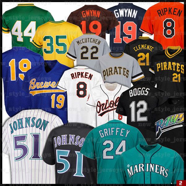 

51 randy johnson 12 wade boggs nolan ryan robin yount 21 roberto clemente tony gwynn 8 cal ripken jr. collection basketball jerseys z1, Blue;black