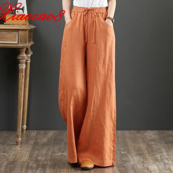 

2021 new summer plus size woman cotton linen pants for women high waist wide leg troursers ladies streetwear womens clothing 0ar7, Black;white