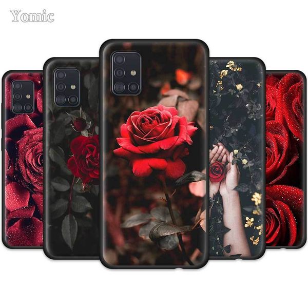 

phone case for samsung galaxy a51 a50 a71 a70 a10 a20e a30 a40 a31 a21 s a41 a01 a11 a80 tpu black cover red rose flowers