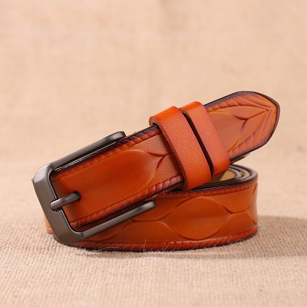 

jeans general women's fashion versatile pure pants with orange leather belt for women, Black;brown