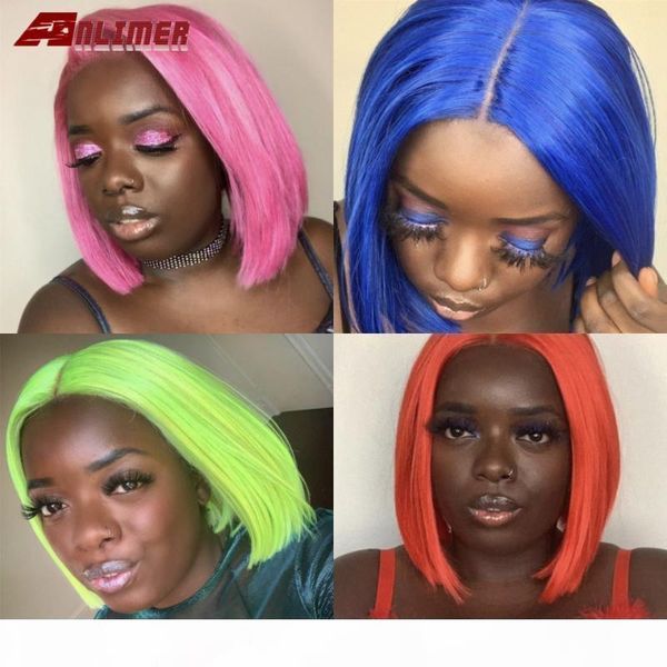 

pink bob lace front wigs human hair 13x4 pre plucked 613 blonde blue red grey green colorful short bob wigs for black women remy, Black;brown