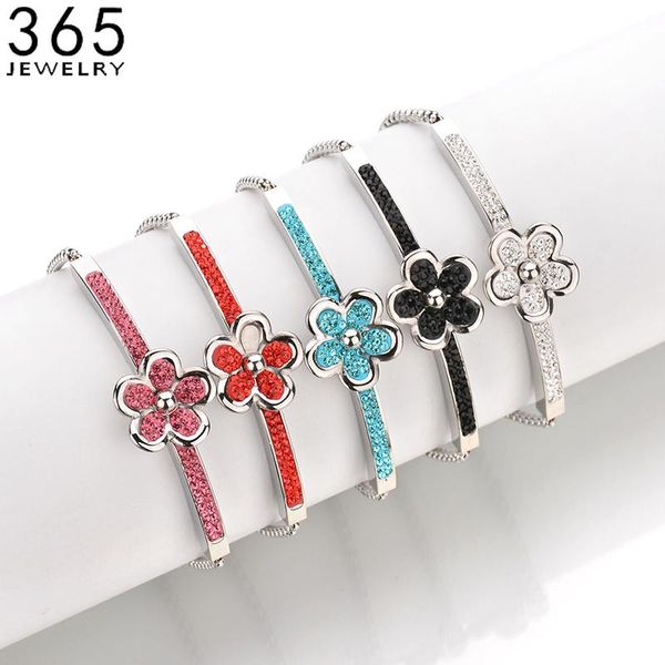 

link, chain fashion jewelry cz stone flower bracelet for women stainless steel gold adjustable bracelets wedding anniversary gift, Black