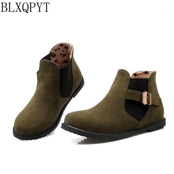 

big size 30-52 botas mujer winter short boots new round toe buckle boots for women ankle fashion winter shoes casual 5021, Black
