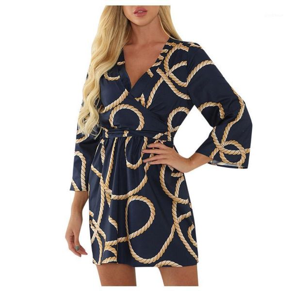 

cover-ups sagace women's dress long sleeve dresses summer beach v-neck loose lace up print wear skirt vestidos de verano1