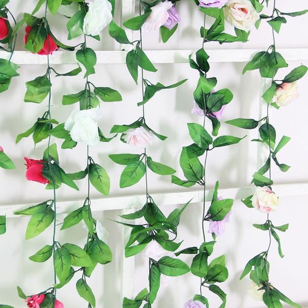

230cm silk artificial ivy roses vine flowers vine with green leaves for home wedding decoration fake leaf diy hanging garland1