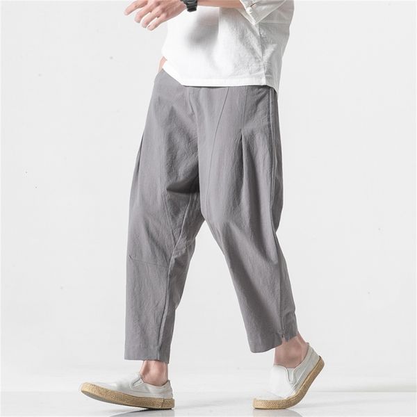 

brand casual harem pants men jogger pants men fitness trousers male chinese traditional summer cotton nine pants, Black;green