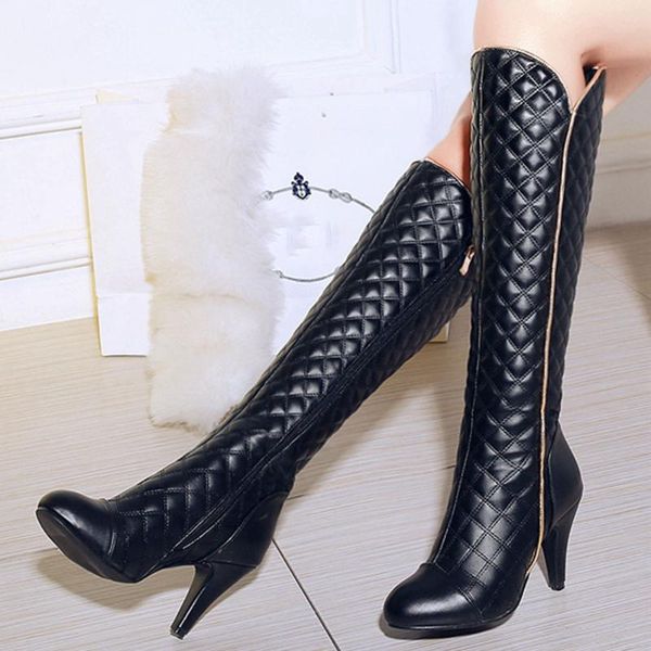

brand new for dropship high heels big size 44 zipper winter shoes women elegant office lady knee high boots, Black