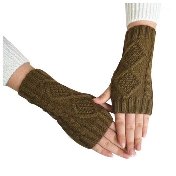

five fingers gloves women woolen knitted diamond shape half-finger warm outdoor cycling ladies fashion fingerless female screen1, Blue;gray