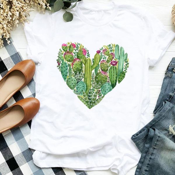 

женщины lady love форма сердца кактус милая мода печать дамы t tee женская рубашка одежда футболка женская верхняя графическая футболка, White
