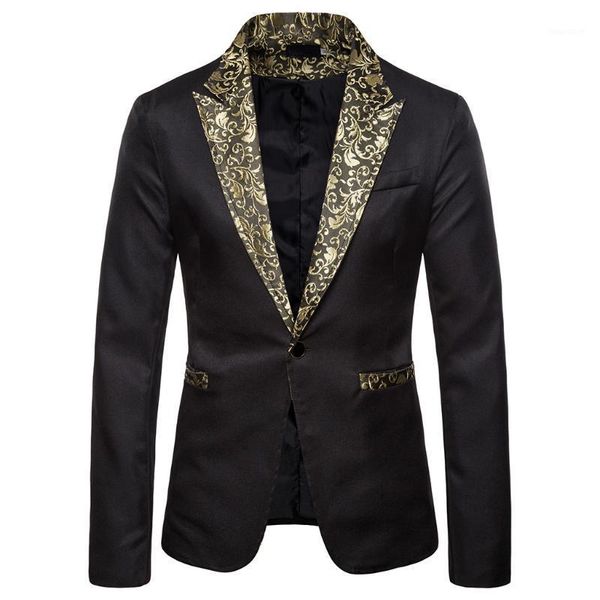

2020 new men shawl lapel blazer designs plus size gold flowers print sequins suit jacket dj club stage singer clothes1, White;black