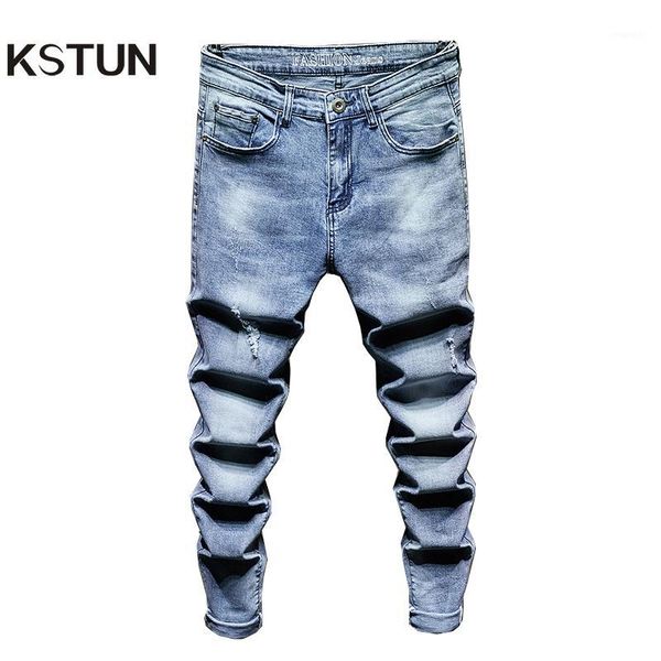 

ripped jeans for men slim fit light blue stretchy fashion mens torn jeans rip moto biker pants men trousers hip hop boys1