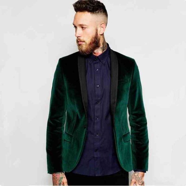 

men's suits & blazers green velvet jacket black shawl lapel groom groomsman men suit man 2 piece set ( + pants) ntf8, White;black