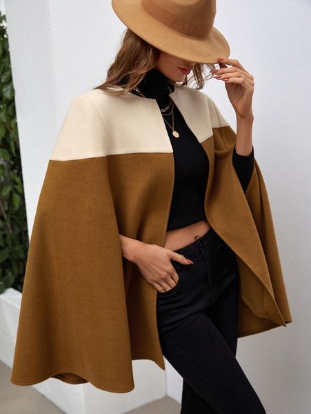 

two tone cloak sleeve cape overcoat x95q#, Black