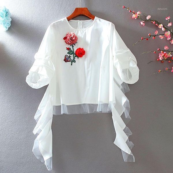 

2020 women's blouse fashion personality half sleeve cotton high-waisted temperament short shirt ladies blouse summer 1, White