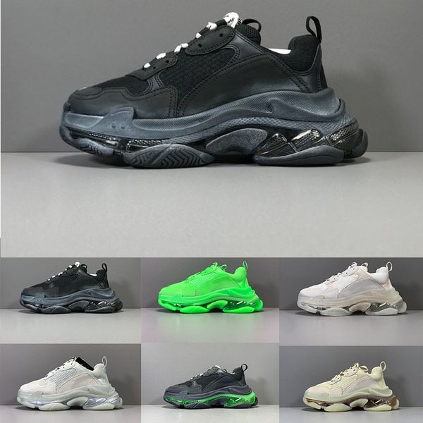 

distressed paris shoes triple s clear sole trainers dad shoe sneaker black silver crystal bottom mens womens superior quality chaussures