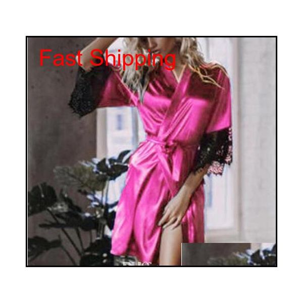 

2020 new lingerie transparan summer women's ladies bath robe kimono robe satin silk lace night wea qylupr yh_pack