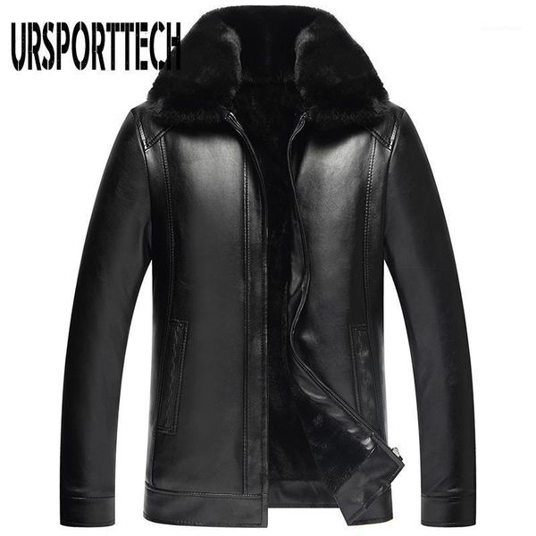 

2020 new fashion men's pu leather jacket mens brand clothing thermal outerwear winter fur male plus velvet jacket plus size 4xl1, Black
