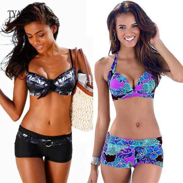 

bikini 2020 push up two piece swimsuits plus size swimwear women brazilian bathing suit shorts sport swimming suit tankini, Black