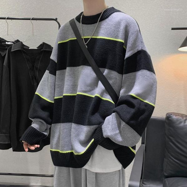 

men's sweaters korean striped sweater men's warm fashion casual knit pullover men wild loose autumn winter knitting mens clothes, White;black