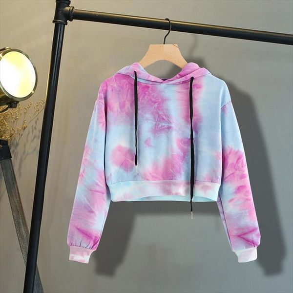 

kpop стиль moleton tie dye толстовки женщины crop top hoodie streetwear корейский толстовка crop top для женщин, Black