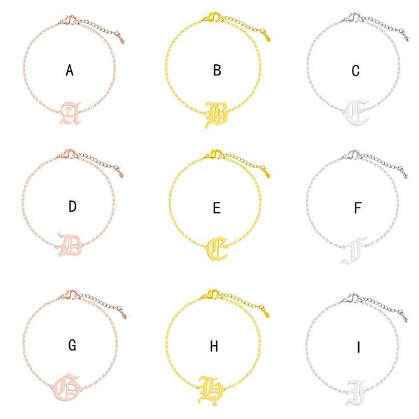 

stainless steel initial bracelet bangle for women gothic letter old english bracelet letter name couple bracelets, Silver