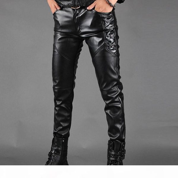 

мужчины кожаные штаны мужчины вскользь pant мужской slim fit кожа pu locomotive штаны punk rock stage show одежда контрактные styl, Black