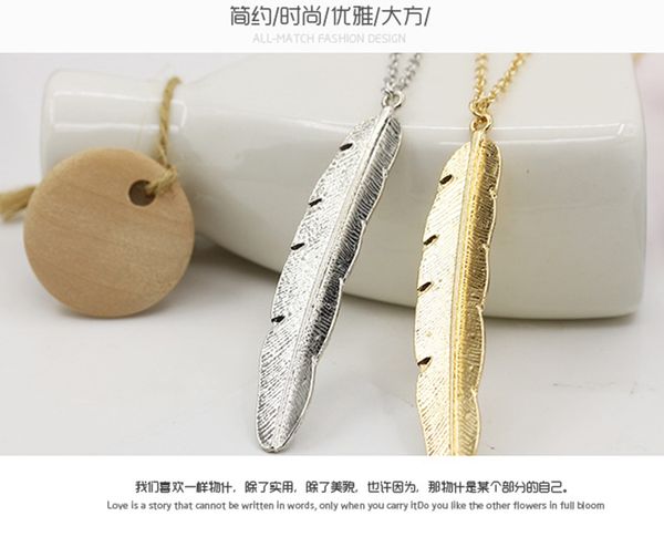 

feather pendant necklace long chain necklace, Silver