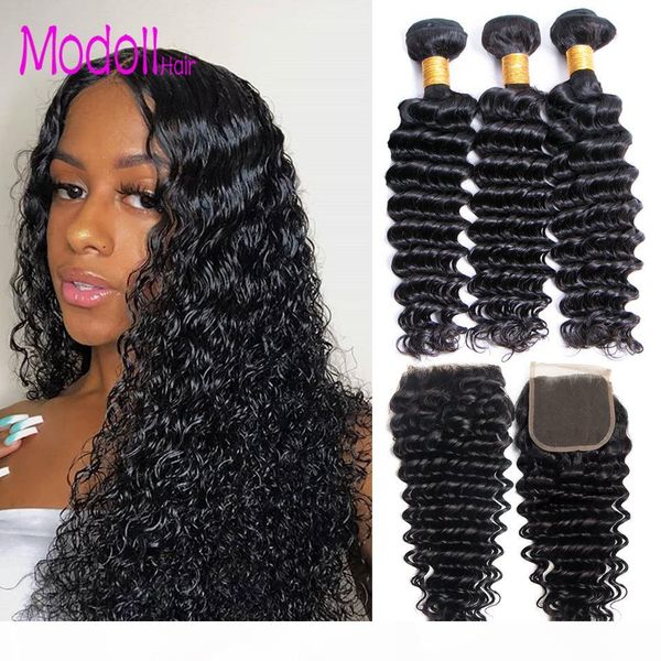 

brazilian virgin hair loose deep wave 3 bundles with 4x4 lace closure dhgate alibaba hair unprocessed thick human hair weaving and closures, Black;brown