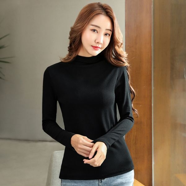 

uc8qe half-high collar coat tautumn base women for shirt 2020 new western style korean style stretch spring and long sleeve t-shirt 7, White
