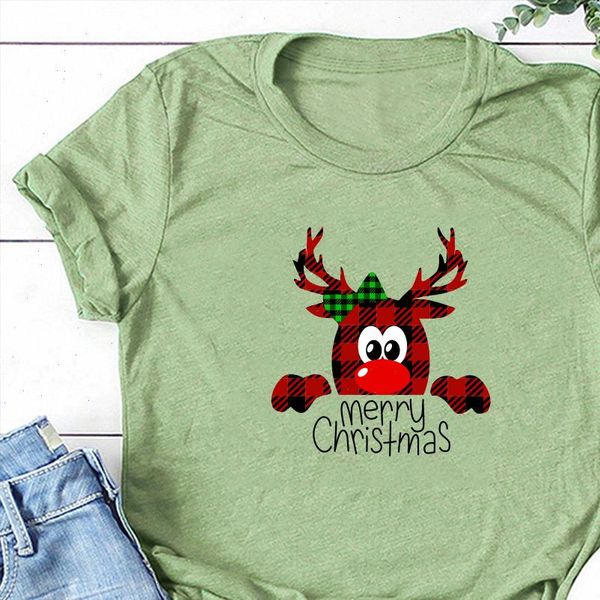 

funny family christmas t shirt woman crewneck sleeve short lovely red deer head printing t shirts merry christmas autumn, White